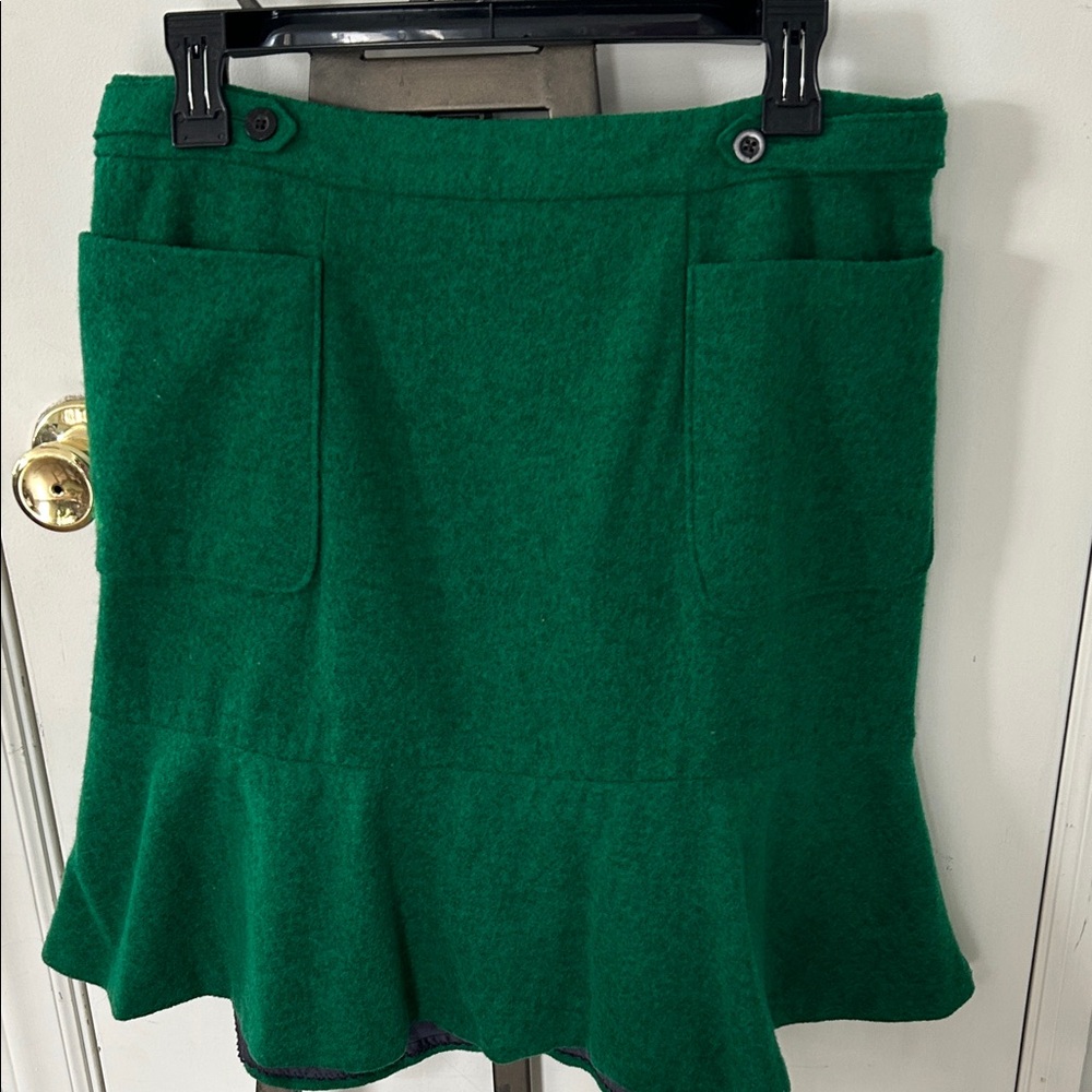 Maeve Emerald Wool A-Line Skirt with Pockets